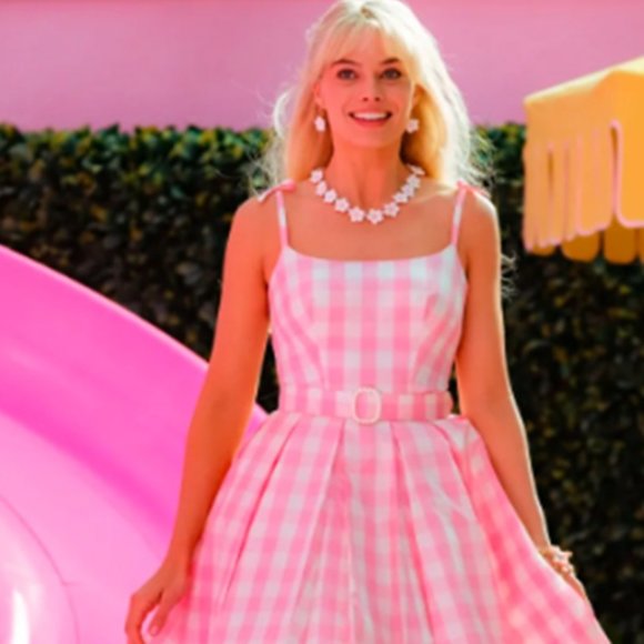 The Perfect Pink Barbie Gingham Midi Dress NWT 4 Pieces - Picture 2 of 3